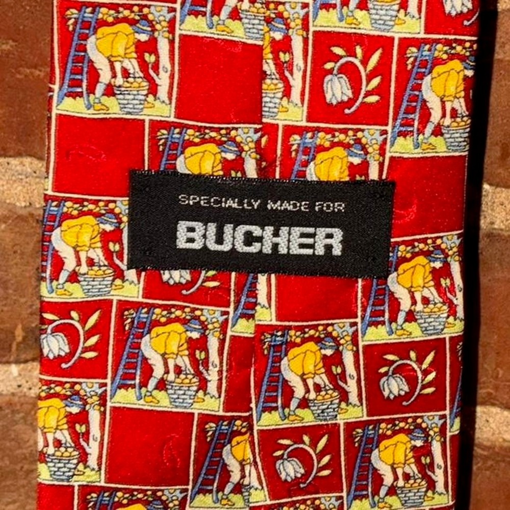 Vintage necktie with fruit picking pattern fruit pattern Bucher - Picture 5 of 5